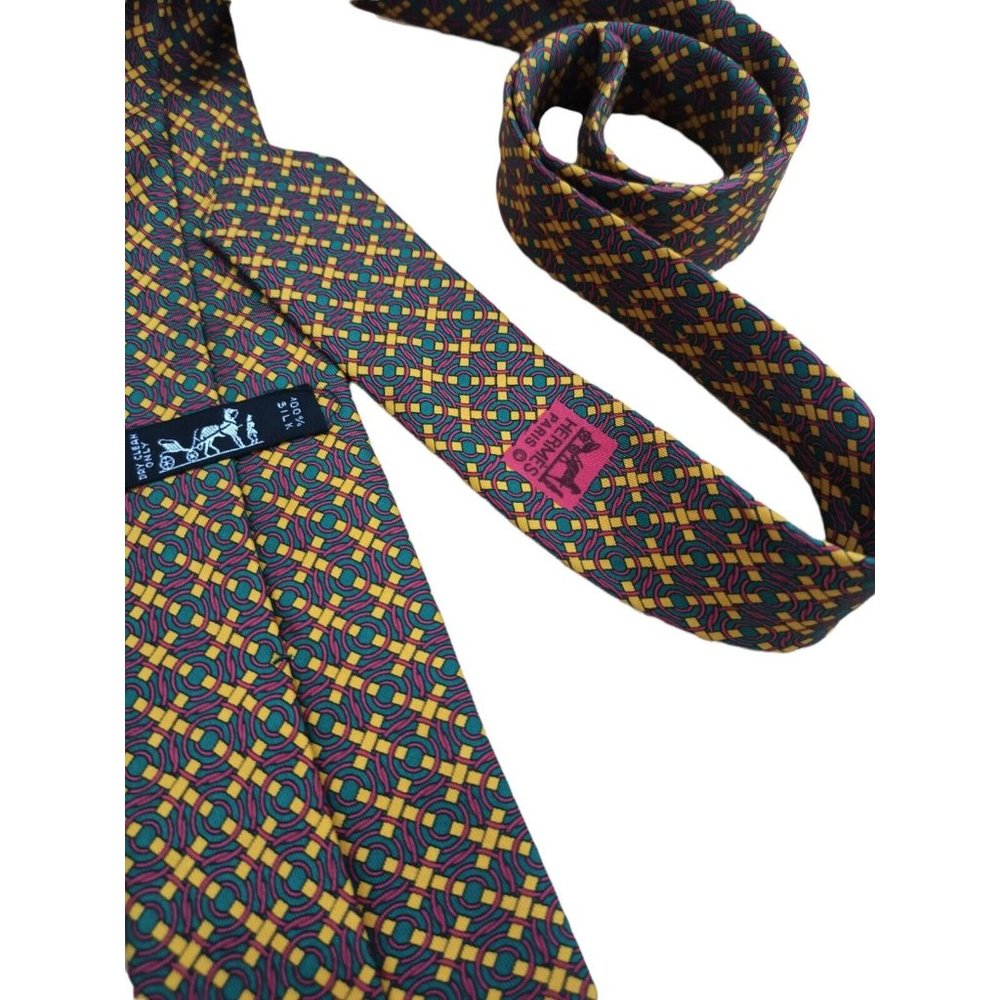HERMÈS 7319 EA Green Geometric Silk Tie FRANCE 58”/ 3.4" EC - Picture 7 of 10